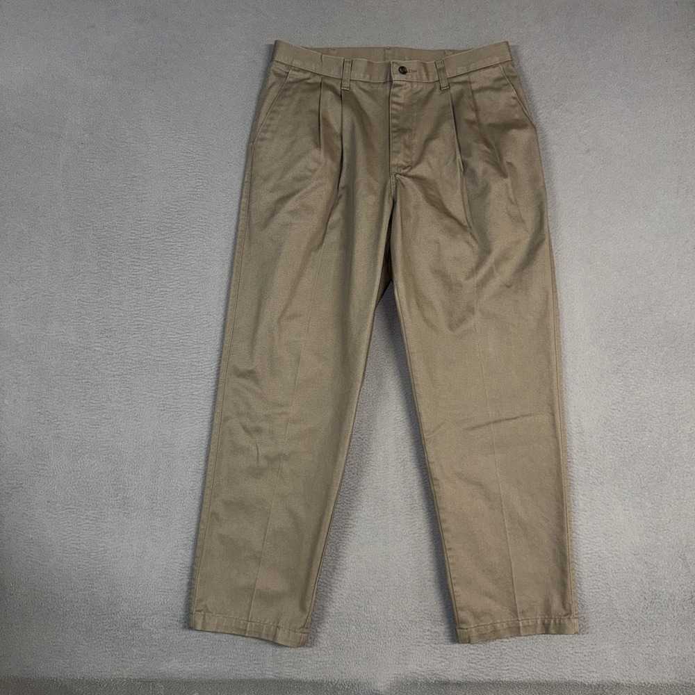 Lee Performance Khakis Pants Mens 34x30 Brown Straight Pleated Cotton Twill VTG
